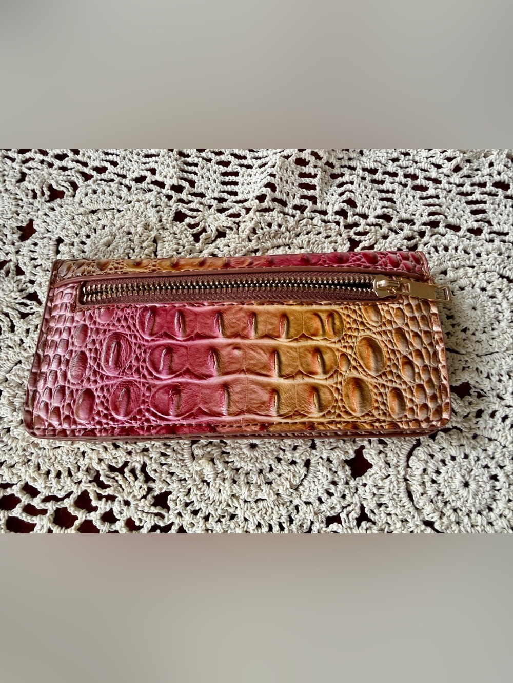 Croc-Embossed Ombre Wallet Clutch - Pink to Gold - Picture 2 of 4